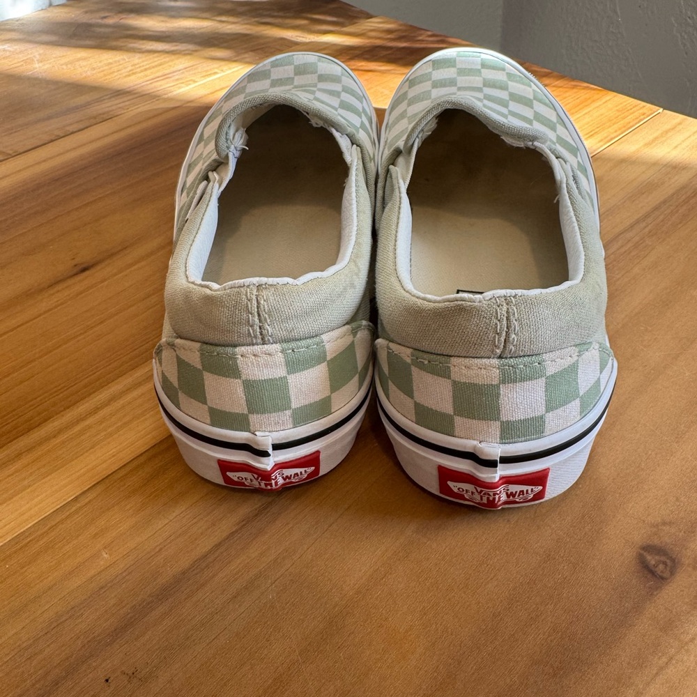 Vans Green and White Checkered Slip-Ons - Picture 3 of 7